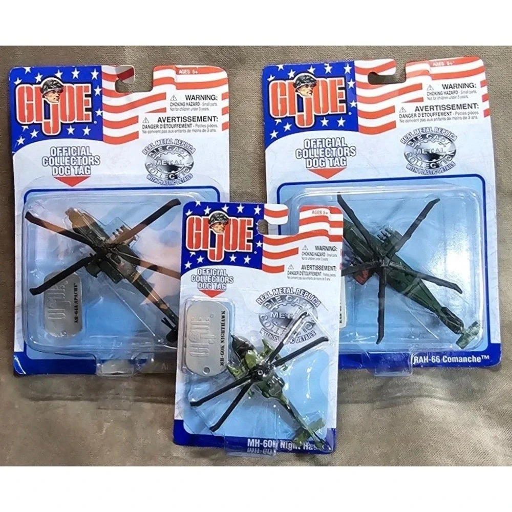 GI Joe Maisto Die Cast Helicopter Set Apache Comanche Nighthawk Dog Tag 2002 NEW